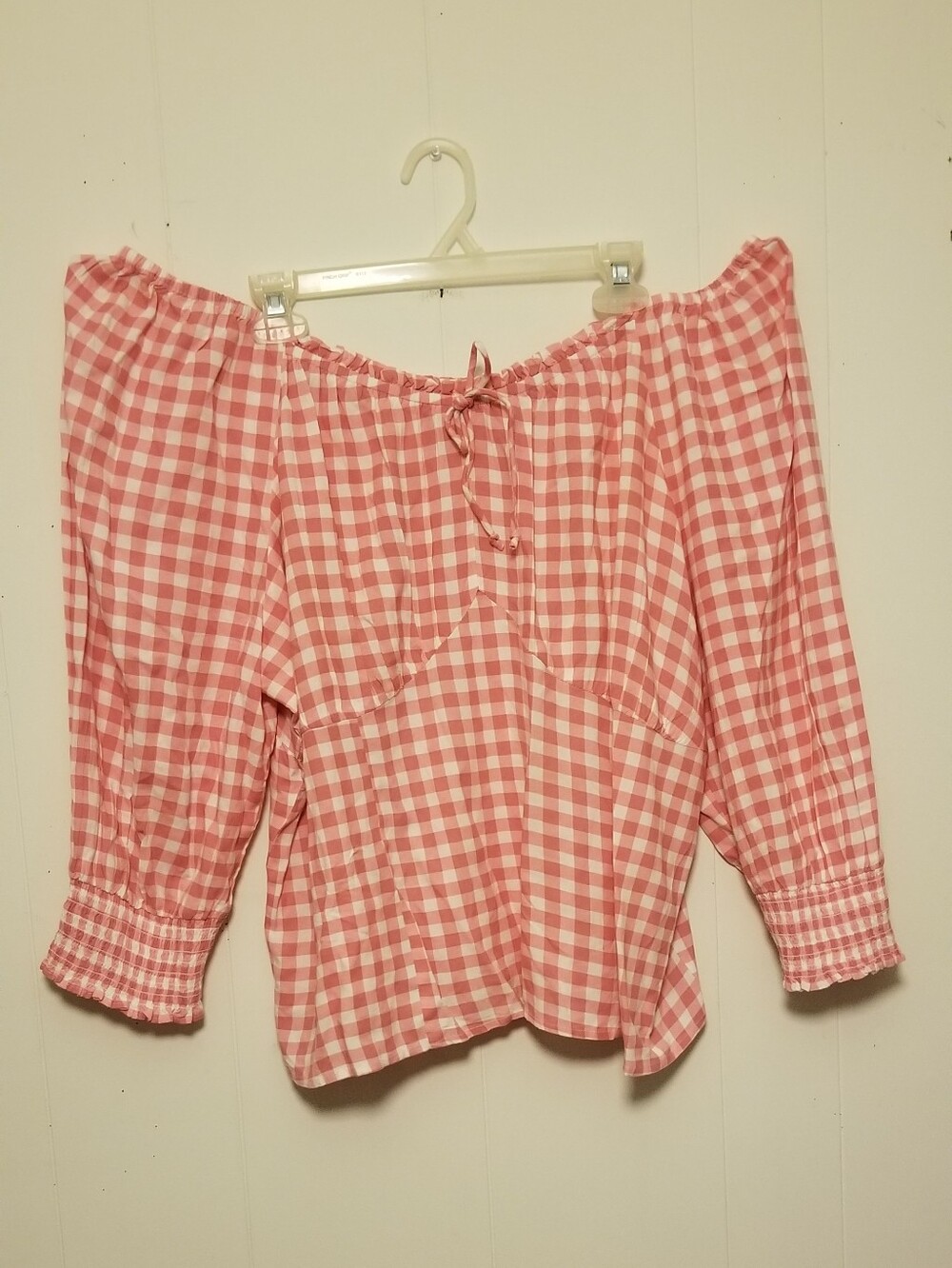 Cato Pink Cream Gingham Off-Shoulder Blouse Women's Size 22/24W